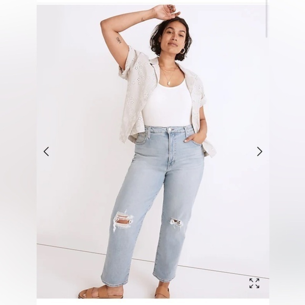 Madewell The Perfect Vintage Straight Jean Danby Wash Knee Rip Size 32 NWT